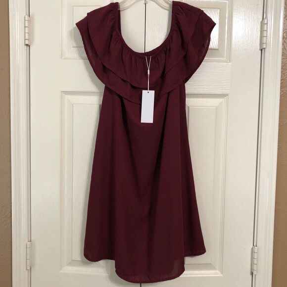 NWT!! Mary & Mabel Dress Size Small Off The Shoulder Maroon Sleeveless Dress - Picture 2 of 10